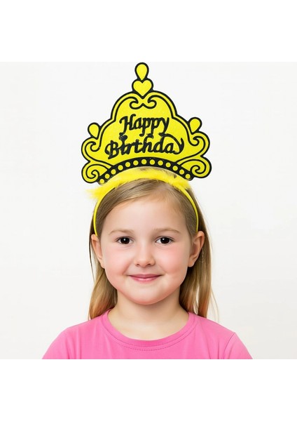 Sarı Happy Birthday Doğum Günü Prenses Tacı