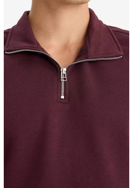 Regular Fit Dik Yaka Yarım Fermuarlı Basic Düz Sweatshirt X7405AZ25AU indirimleri