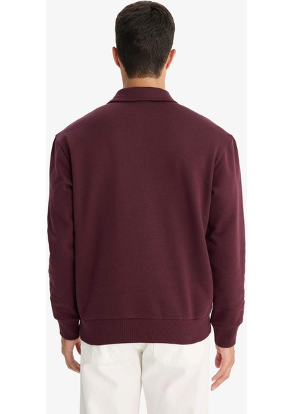 Regular Fit Dik Yaka Yarım Fermuarlı Basic Düz Sweatshirt X7405AZ25AU