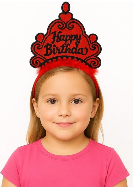 Kırmızı Happy Birthday Doğum Günü Prenses Tacı
