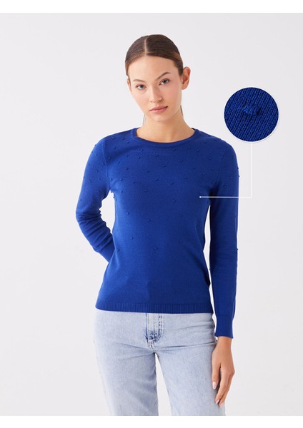 Yeni Sezon Bisiklet Yaka Kendinden Desenli Uzun Kollu Kadın Triko Kazak