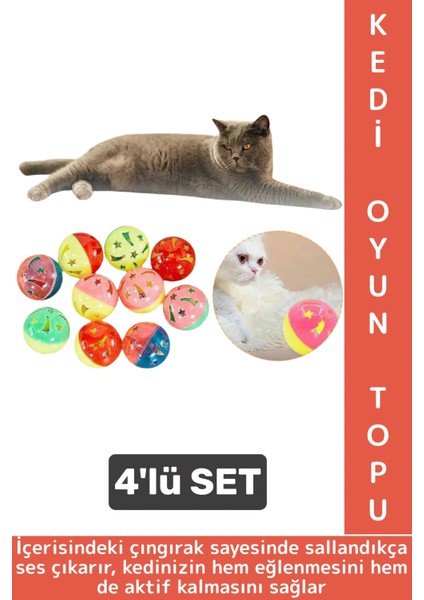 Evcil Hayvan Kedi Eğlenceli Dikkat Çekici Stres Azaltan Kedi Oyuncağı Çıngıraklı Plastik Top 4 Adet