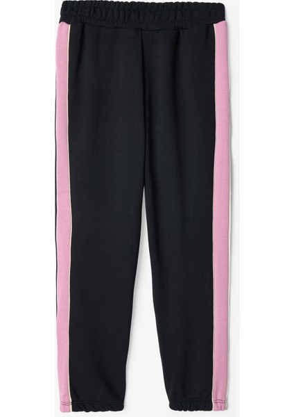 Siyah Kız Çocuk Biyeli Yüksek Bel Oversize Jogger Eşofman Altı