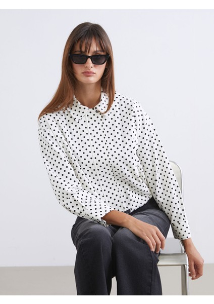 Yeni Sezon Gömlek Yaka Puantiyeli Oversize Kadın Ceket