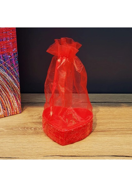 Kırmızı Kalpli Tül Kese