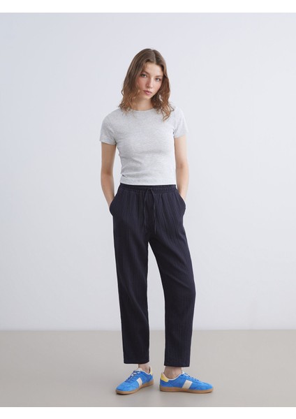 Yeni Sezon Beli Lastikli Dokulu Müslin Kadın Pantolon
