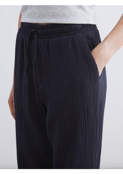 Yeni Sezon Beli Lastikli Dokulu Müslin Kadın Pantolon modelleri