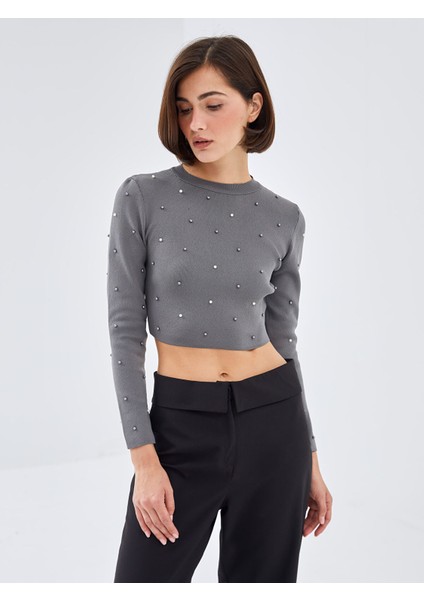 Yeni Sezon Bisiklet Yaka Crop Kadın Triko Kazak