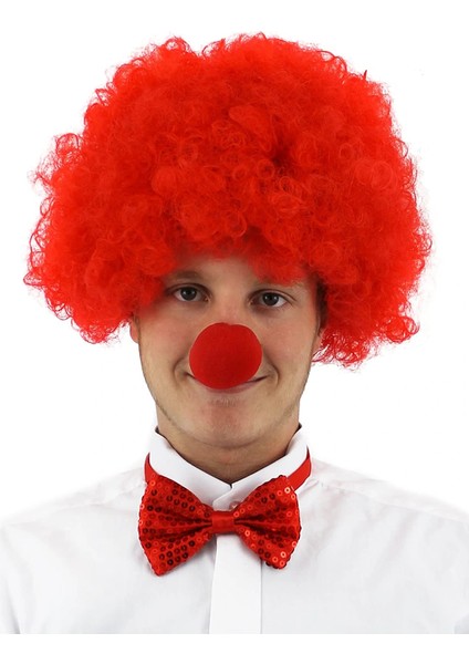 Kırmızı Renk Kıvırcık Afro Palyaço Seti