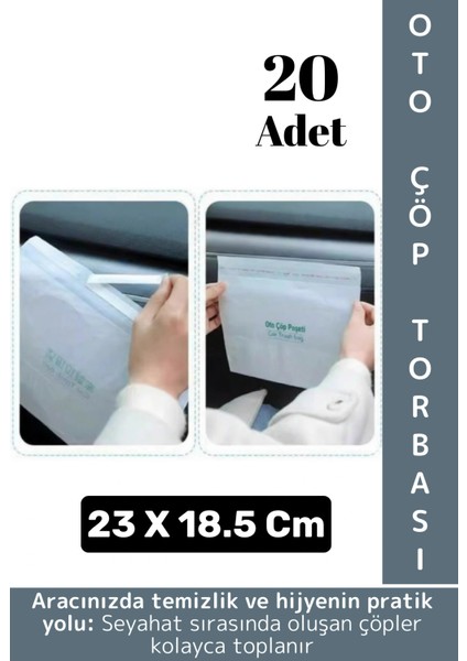 Oto Araç Kapı Içi Torpido Koltuk Arkası Su Geçirmez Kendinden Yapışkanlı Pratik Çöp Torbası 20 Adet