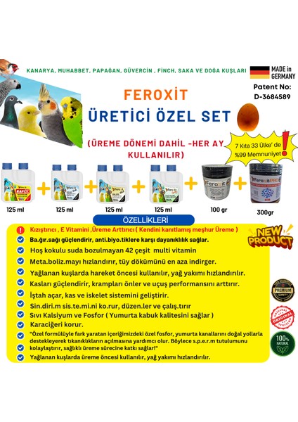 Üreticilere Özel Full Set 6 Parça Ürün Üreme Dönemi Dahil 12 Aylık Set Tüm Kuş Türleri Için
