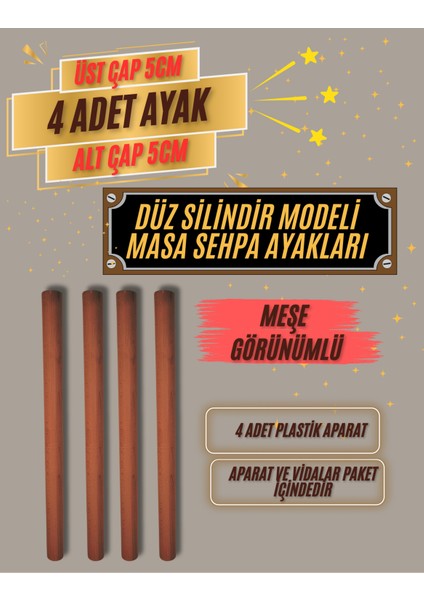 50CM Silindir Modeli 5x5 Çapında Masa&sehpa Ayakları