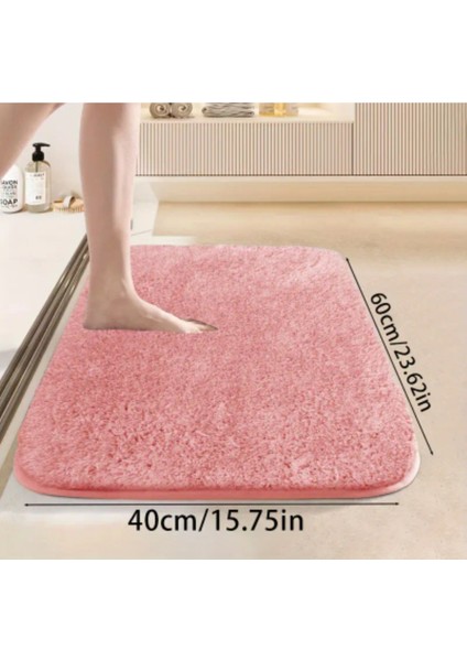 Yumuşak Peluş Banyo Paspası, Kaymaz Taban, Pembe, 60X100 cm