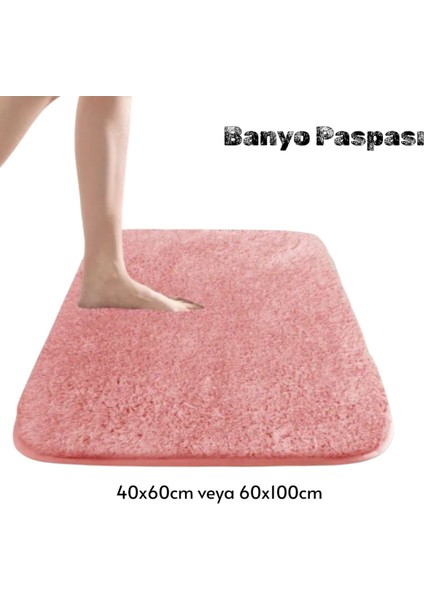 Yumuşak Peluş Banyo Paspası, Kaymaz Taban, Pembe, 60X100 cm fiyatları