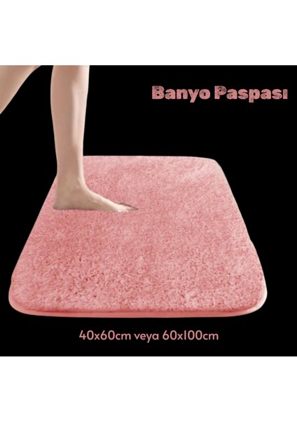 Yumuşak Peluş Banyo Paspası, Kaymaz Taban, Pembe, 60X100 cm modelleri