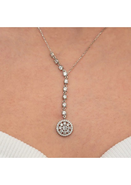 Gümüş Sıralı Zirkon Taşlı Çiçek Kadın Kolye modelleri