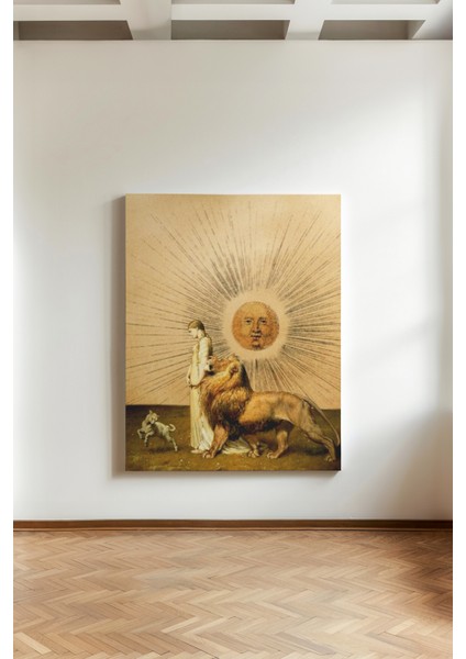 Güneşin Görkemi - Kanvas Tablo - Mistik Aslan ve Kadın Figürü Sanat Dekoru fiyatları