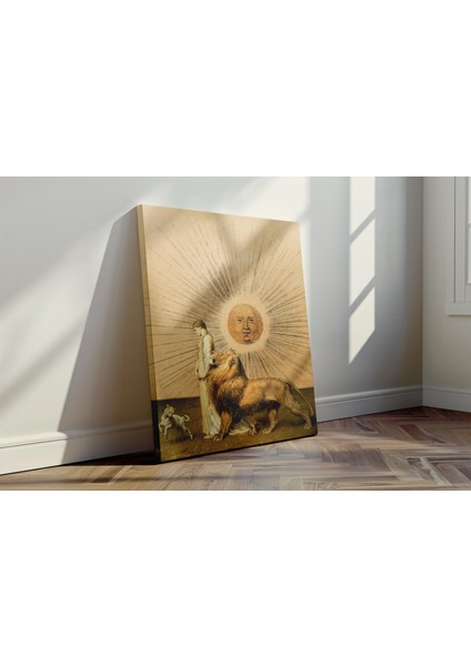 Güneşin Görkemi - Kanvas Tablo - Mistik Aslan ve Kadın Figürü Sanat Dekoru modelleri