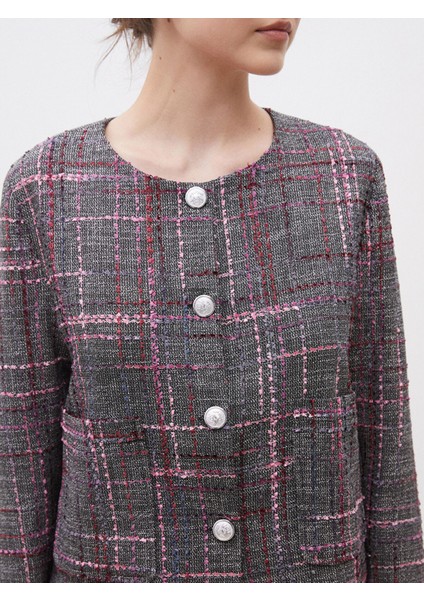 Yeni Sezon Bisiklet Yaka Ekose Kadın Tüvit Ceket modelleri