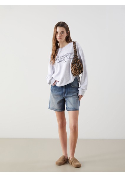 Yeni Sezon Bisiklet Yaka Snoopy Baskılı Oversize Kadın Sweatshirt fiyatları