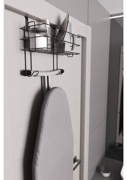 Kapı Arkası Ütü ve Ütü Masası Askısı Ütü Düzenleyici Raf - Siyah