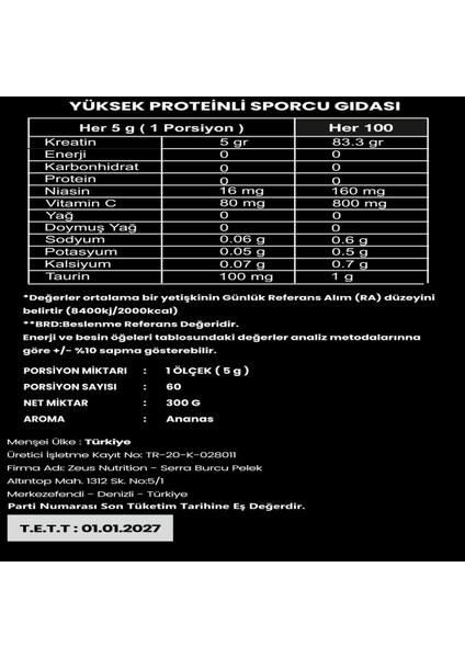 Creatine 300 gr Monohyrate Mikronized-Ananas-Aroma fiyatları