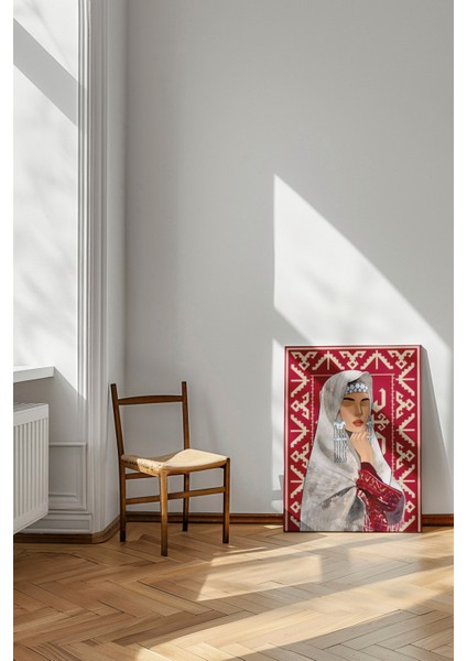 Kırmızı Halı Kızı - Kanvas Tablo - Etnik Modern Figüratif Duvar Dekoru fırsatları