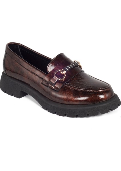 Kahverengi Rugan Loafer Kadın Ayakkabı