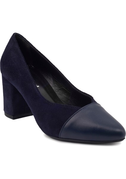 Lacivert Deri Klasik Kadın Ayakkabı