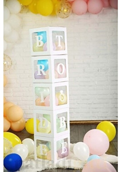 Şeffaf Karakterli Beyaz Kutu ve Balon Seti Kendin Yap Doğum Günü Süsleme