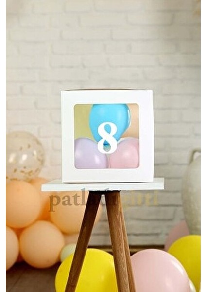 Şeffaf 8 Rakamlı Beyaz Kutu ve Balon Seti Kendin Yap Bebek Çocuk Doğum Günü Süsleme
