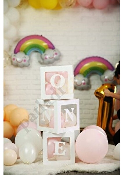 Şeffaf 8 Rakamlı Beyaz Kutu ve Balon Seti Kendin Yap Bebek Çocuk Doğum Günü Süsleme