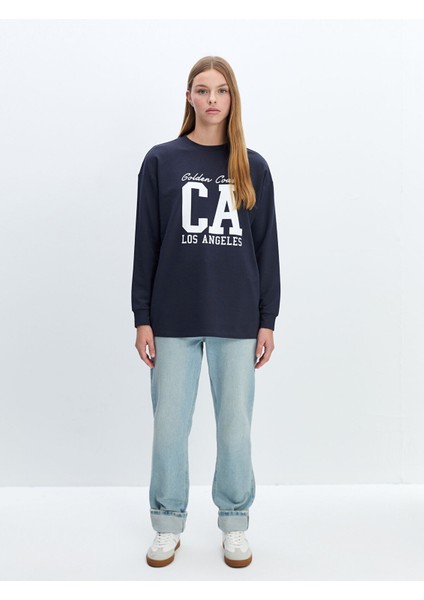 Yeni Sezon Bisiklet Yaka Baskılı Oversize Kadın Sweatshirt Tunik fiyatları