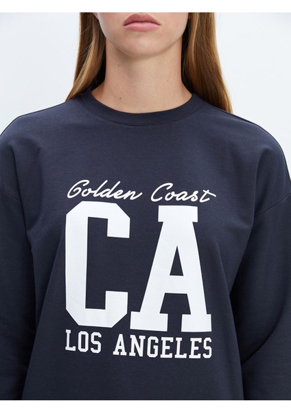 Yeni Sezon Bisiklet Yaka Baskılı Oversize Kadın Sweatshirt Tunik modelleri