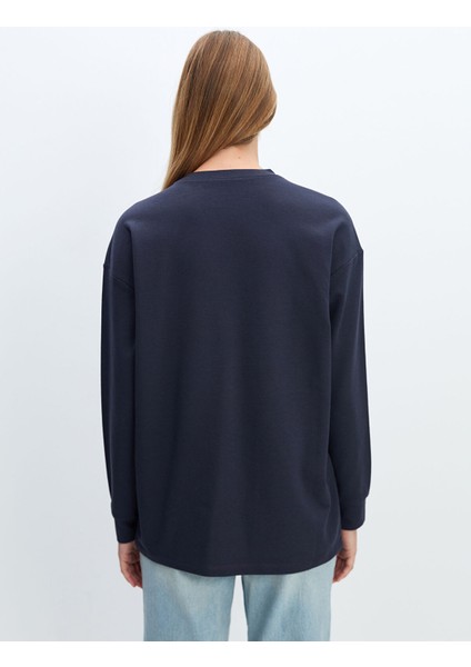 Yeni Sezon Bisiklet Yaka Baskılı Oversize Kadın Sweatshirt Tunik fırsatları