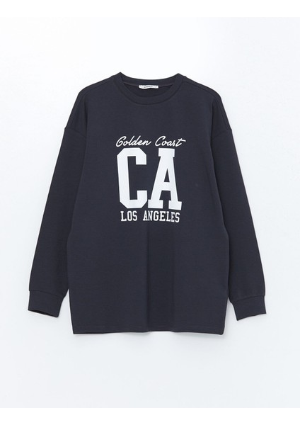 Yeni Sezon Bisiklet Yaka Baskılı Oversize Kadın Sweatshirt Tunik indirimleri