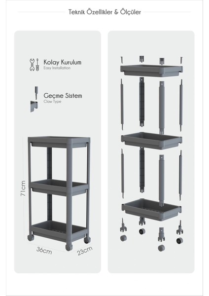Buğz Çok Amaçlı Tekerlekli Raf Arabası – Dar Alanlar Için Pratik Depolama Çözümü fiyatları
