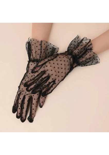 Kısa Güpürlü Siyah Puantiyeli Tül Eldiven fırsatları