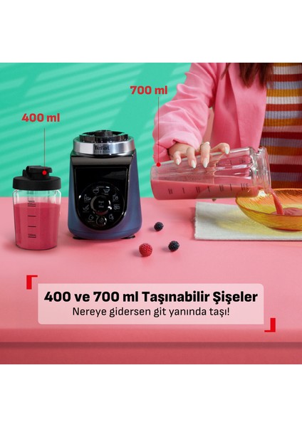 Blend Up 0,85 Litre 8 Programlı Güçlü 1000 Watt Mini Smoothie Blender - Mavi