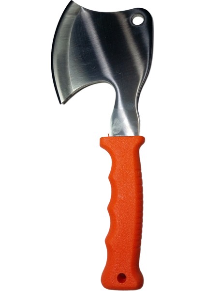 Paslanmaz Çelik Kılıflı Kamp ve Av Baltası – Turuncu Ergonomik Saplı Taşınabilir Balta