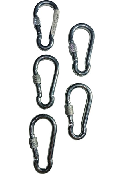 8 cm Metal Vidalı Yaylı 5’li Karabina Seti Çelik Klips Kanca Kamp Outdoor Hamak ve Çadır Için