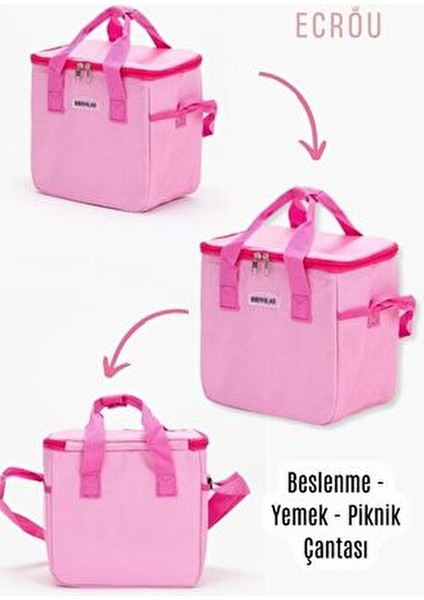 Brivilas Çift Renkli Yemek Çantası Su Geçirmez Özellikte Pembe 25x25 cm Kapasite