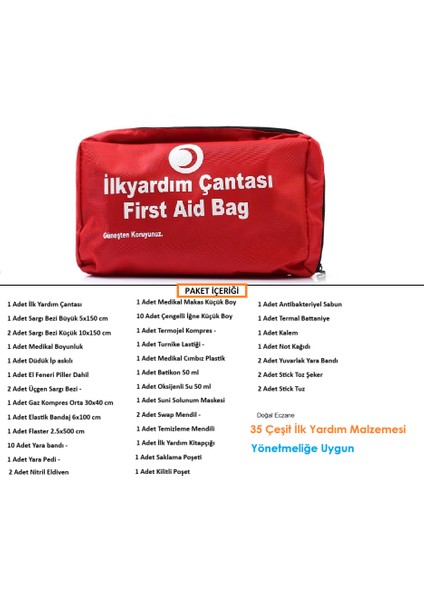 Lüks Ilk Yardım Çantası Acil Müdahale Çantası Tam Kapsamlı 35 Parça Yönetmeliğe Uygun fırsatları