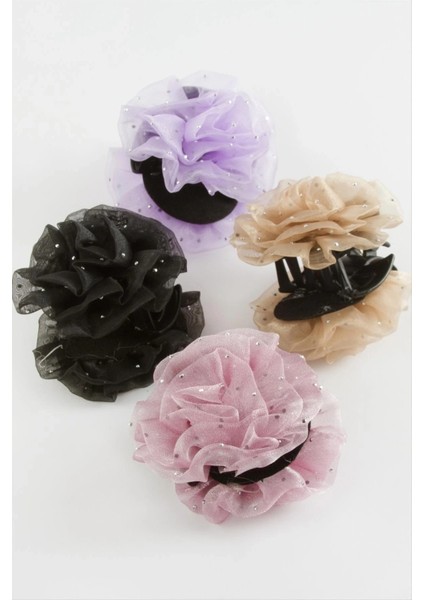 Buğz Gül Tüllü Mandal Toka 8 cm