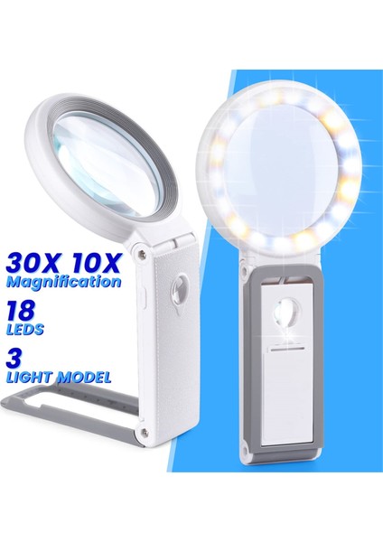 30X40X Katlanabilir Elden Tesis Edilen Büyüteç 18LLED Yaşlılar Için Aydınlatılmış Işıklı Büyüteç Okuma, Yakın Iş, Para (Yurt Dışından) indirimleri
