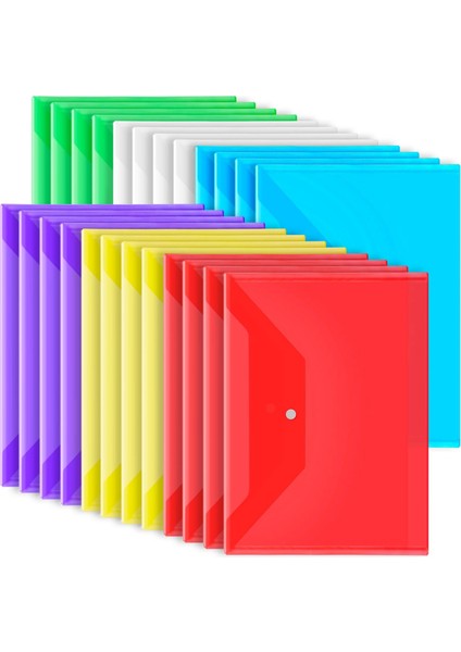 24'lü Paket Çıtçıtlı Plastik Zarflar, Plastik Dosya Klasörleri (Yurt Dışından)