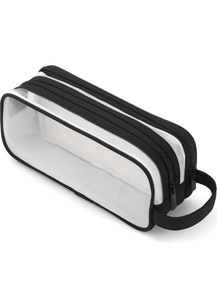 Grid Mesh Kalem Kutusu 2 Bölmeli Kalem Çantaları Öğrenciler Için Siyah (Yurt Dışından)