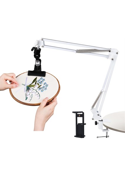 El Işi Için Ayarlanabilir Nakış Çember Tutucu, 360 ° Dönebilir, 3&#39;ü 1 Arada Çember/tablet/telefon Tutucu Masaüstü Standı Beyaz (Yurt Dışından)