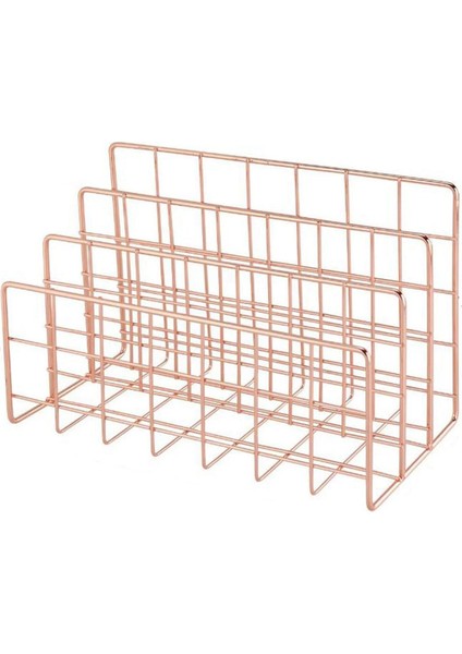 Metal Örgü Masa Düzenleyici Ofis Ev Kitap Destekleri Kitaplık - Gül Altın (Yurt Dışından)