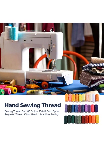 Dikiş Iplik Seti 100 Renk 250YD Her Makara Polyester Iplik Kiti El Veya Makine Dikiş (Yurt Dışından) fırsatları